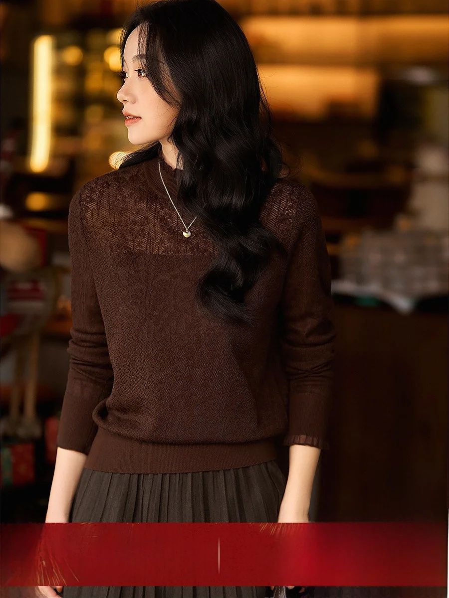 

Ele Wool Blend Knitted Top with Wood ain Inner Wear Layered Single Wear Soft Acrylic Nylon Lyocell Wool Silk