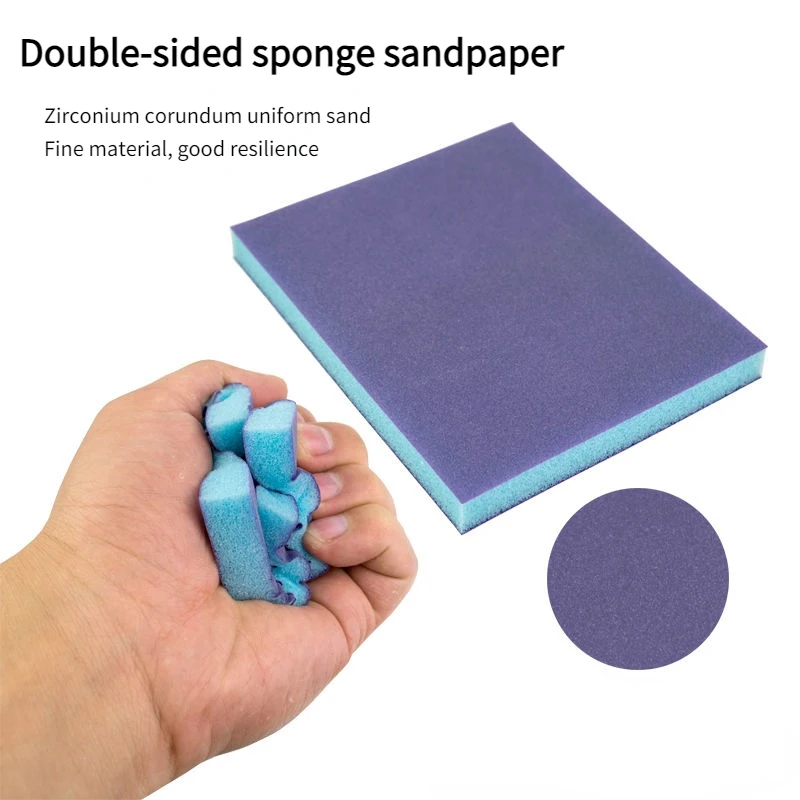 5PCS Sponge Sand Block Sand Double-sided Gray Blue Sponge Sand Block Sponge Sandpaper Sanding and Polishing Abrasive Tools