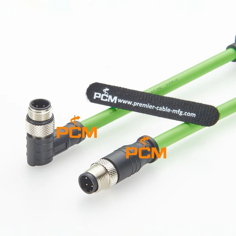 Right Angle M12 D Code 4Pin Male to Male Profinet Cable CAT5E Shielded Industrial Ethernet Network Cable IP67 Waterproof
