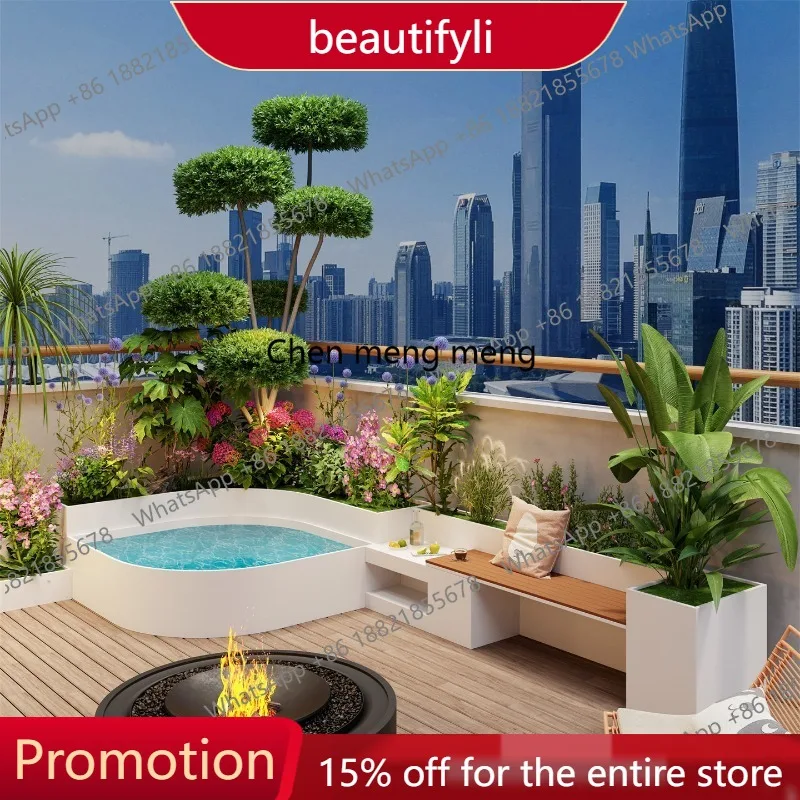 

01A Nordic Balcony Planter Fish Pond Bench Modern Patio Flower Trough Lounge Chair Outdoor Leisure Furniture Sillas De Jardín