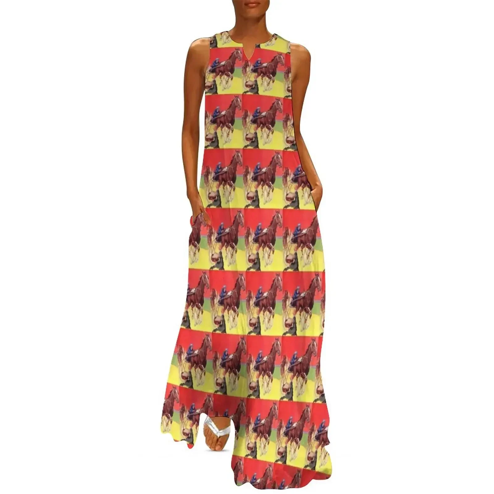 

1930's classic art horse race track art Horses Long Dress summer dress for women 2025 womens clothing Dress