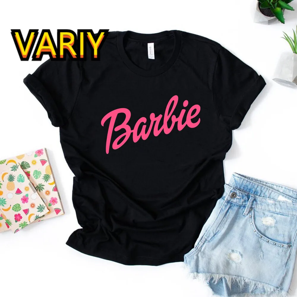 Barbie New 2024 New Women's O-neck T-shirt Loose Summer Short Sleeve Cartoon Top Harajuku Casual Girls' Clothing Streetwear