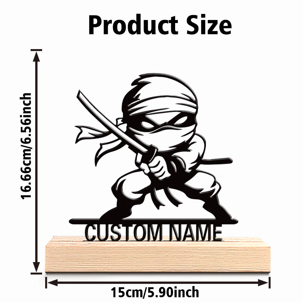 1pc Modern Ninja Custom Letter Tin Statue Metal Ornament Art Crafts With Wood Base Metal Sculpture With Wood Base Bedroom Table view 5