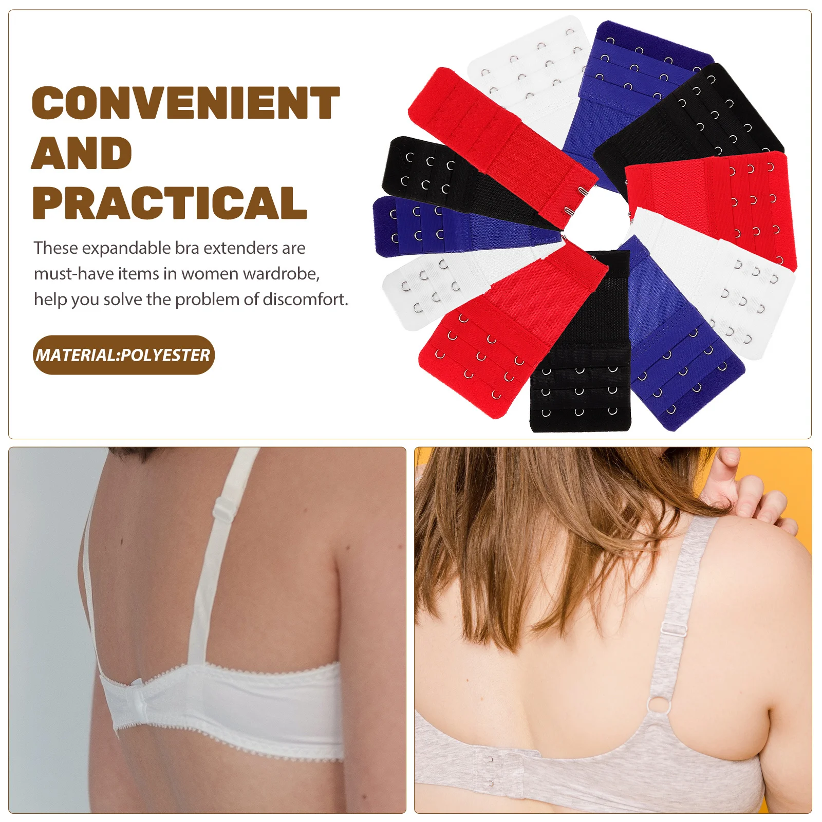 12 Uds. Extensores de sujetador para mujer, extensor de banda para sujetador con 4 ganchos, Clips elásticos de poliéster para soporte cómodo y suelto