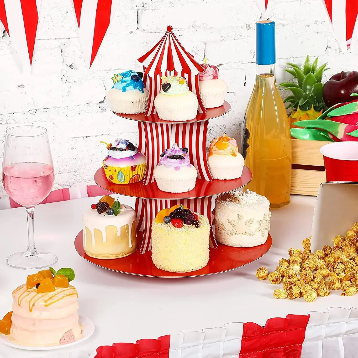 Carnival Cupcake Stand 3 Layer Candy Plate Tabletop Fruit Pastry Holder for Themed Party Holidays Restaurant Kitchens Cafe