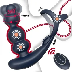 Vibrador masajeador de próstata masculino con control remoto 360 ° Gire juguete vibrador anillo tapones masturbador Anal Butt Sex Plug usable