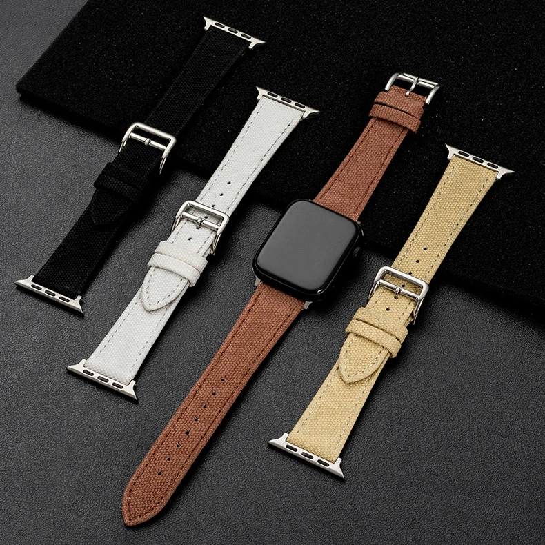 Correa de nailon de lona para Apple Watch Ultra 8, S7, 6, 5, 4, serie Iwatch, pulsera de cuero, 22mm, 42mm, 38mm, 49mm, mujer