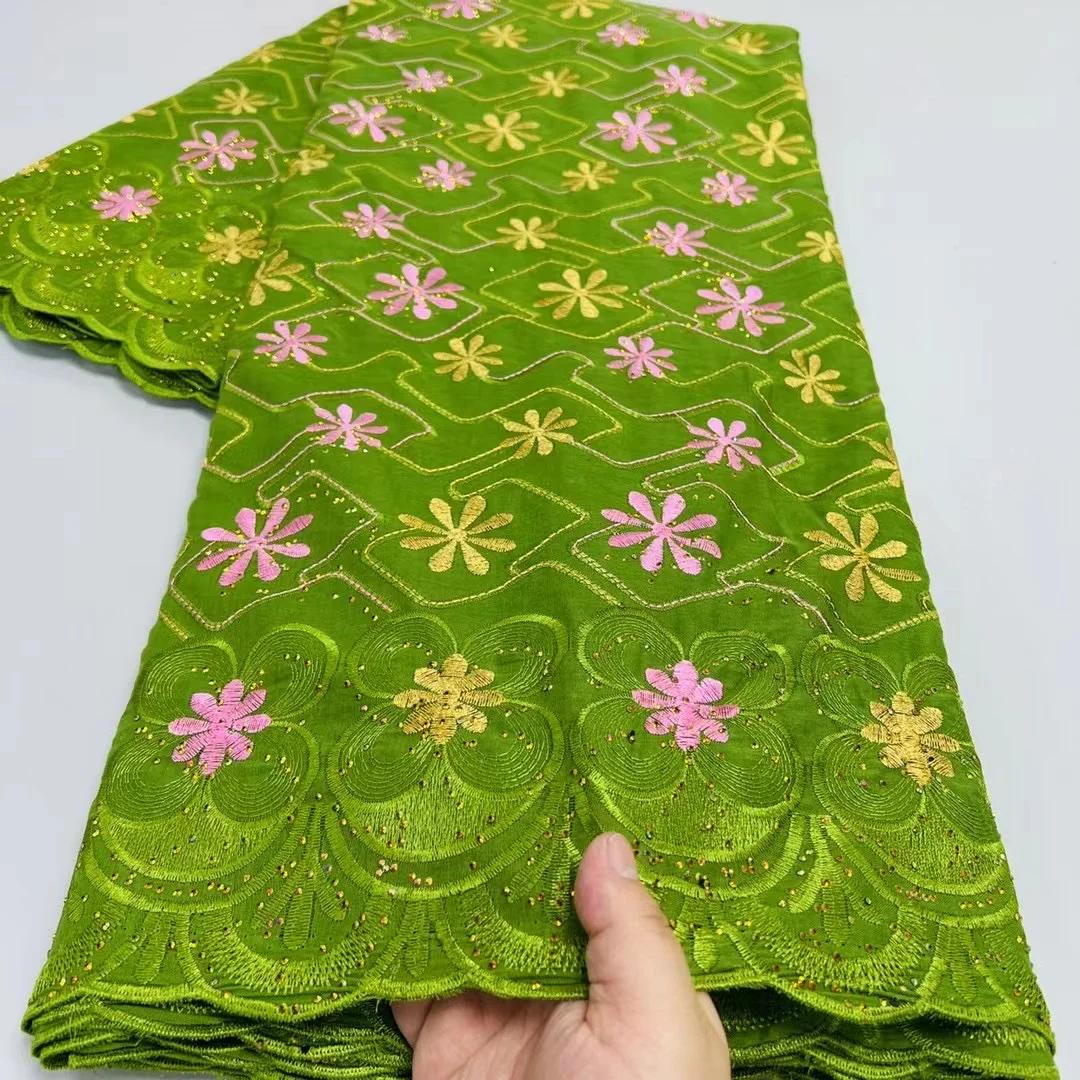 

Latest Swiss Voile Lace in Switzerland African Lace Fabric 5Yards African Cotton Embroidery Swiss Lace Fabric For Party dress