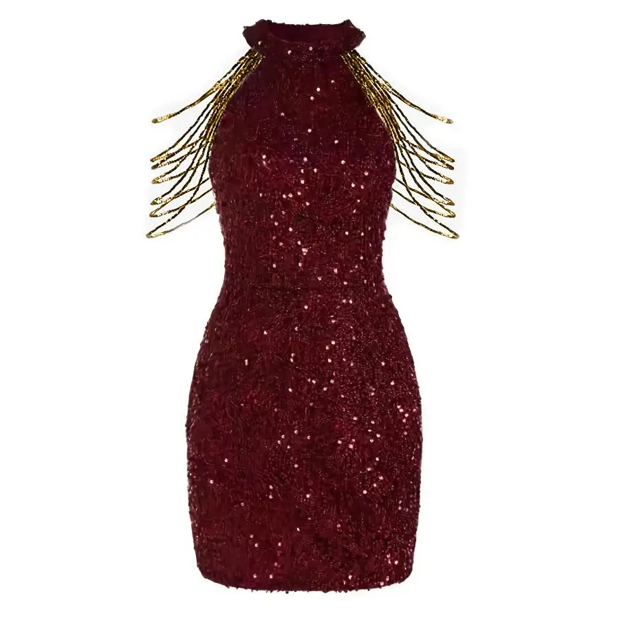 Spring/Summer New Fashion Hanging Neck Sexy Chain Wrapped Hip Sequin Sleeveless Slim Fit Dress For Women,6 Colors