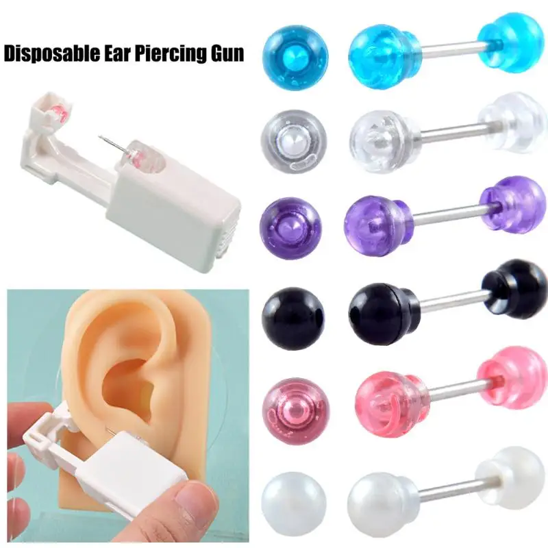 Stainless Steel Disposable Ear Piercing Tool Earrings Flower Butterfly Zircon Stone Ball Base Disposable Ear Gun