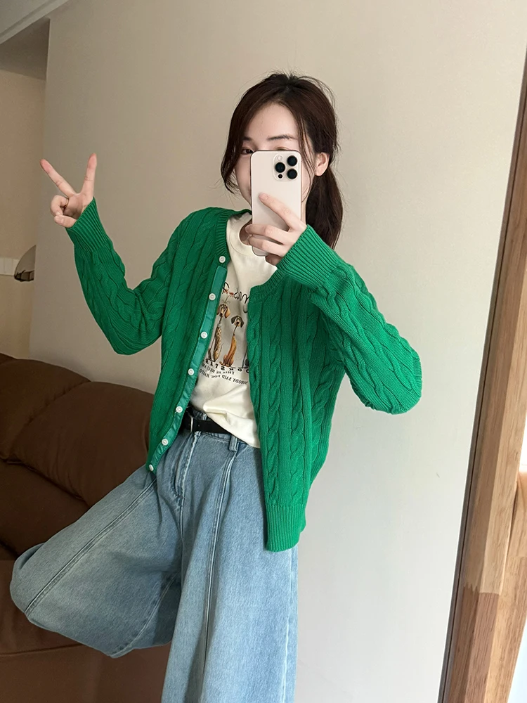 

Classic Loose Women's Knitted Cardigan Spring 2026 New Korean Sle Casual Slimming Long Sve round Ne Breathable