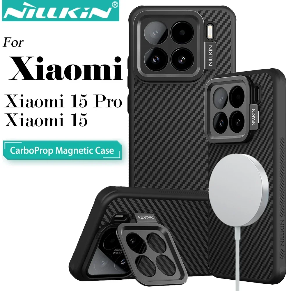 

Nillkin For Xiaomi 15 Mi 15 Pro CarboProp Magnetic Phone Case Aramid Fiber+TPU Lens Protection Bracket Case for Mi 15 Pro