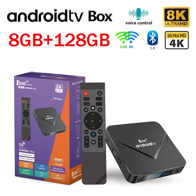Smart TV Box 4K 8K HD 4G 5G Dual WIFI BT5.0 Sprachfernbedienung TV98 ATV X13 Media Player 8GB 128GB Rockchip RK3518 IPTV Android 14
