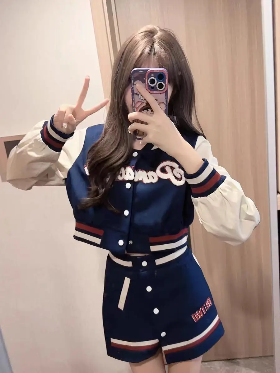 Spring Autumn New Street Original Fall Winter College High Street Retro Baseball Jacket Women Jk School Uniform Set