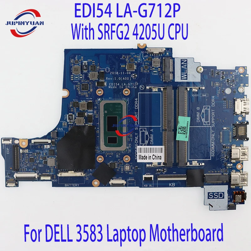 

CN-0RPPCD 0RPPCD RPPCD Mainboard For DELL 3583 Laptop Motherboard With SRFG2 4205U CPU EDI54 LA-G712P 100% Tested Working Well