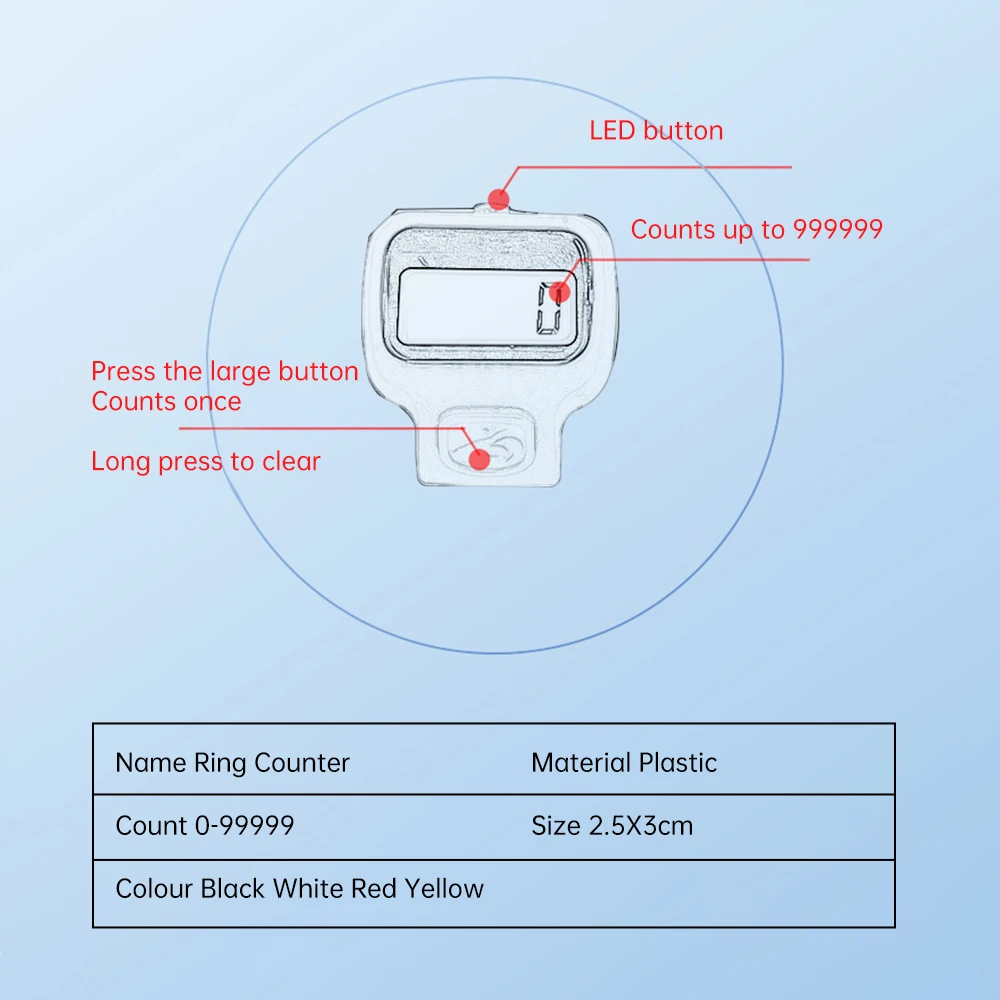 0-99999 LED Mini Electronic Ring Counter Built-in 1220 Button Battery Electronic Counting Convenient Tool People Flow Counter