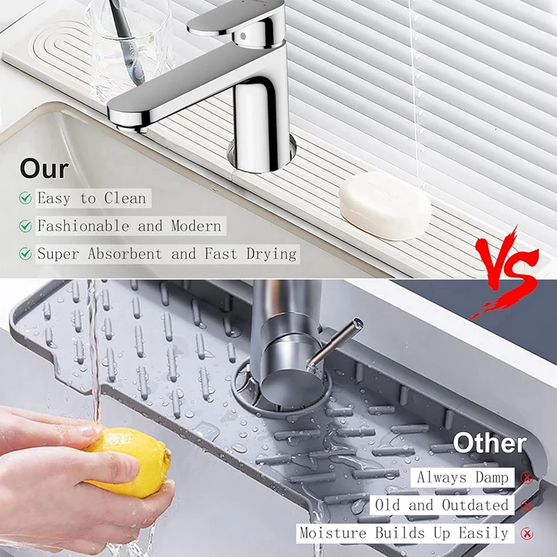 Faucet Mat For Kitchen Sink Diatomite Fast Drying Stone Sink Tray Absorbent Mat Faucet Splash Guard For Kitchen Sink