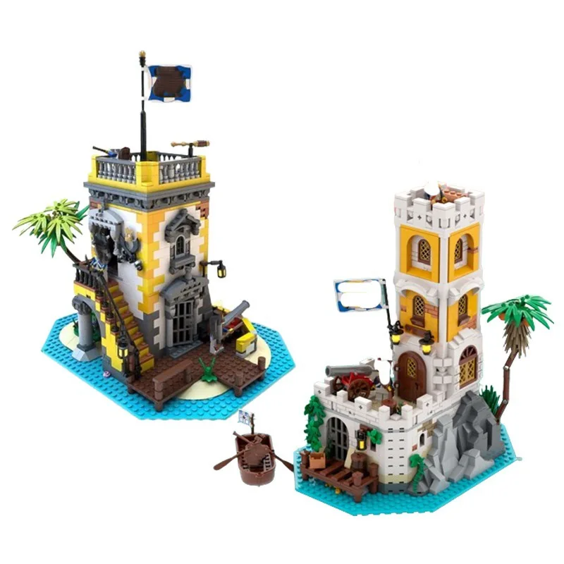Pirate Era Island Outpost MOC Blocks Coastal Watchtower Model DIY Bricks for Scene Building, Collection & Desktop Display