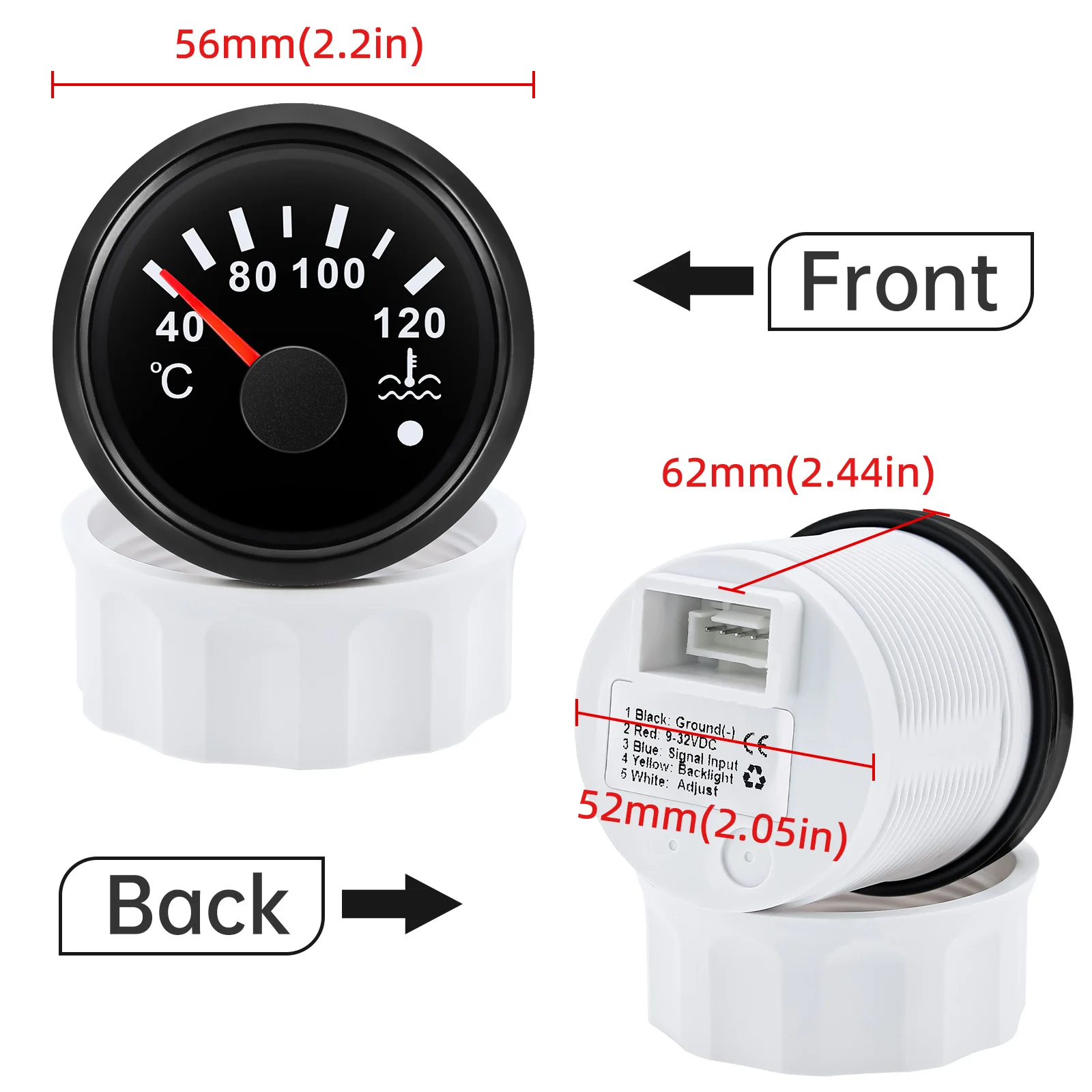 HD 52mm Universal Car Boat Water Temperature Gauge With Coolant Temperature Sensors Temp Meter Red Backlight With Alarm 12V/24V