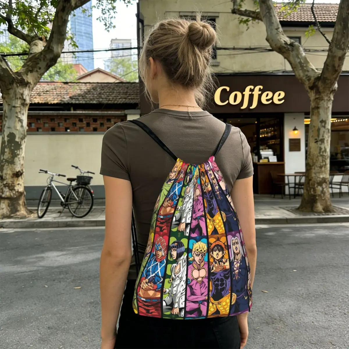Jojo's Bizarre Adventure Logo Japan Anime Manga Backpacks Fashion Drawstring Bags Sundries Bag Book Bags for Travel Students