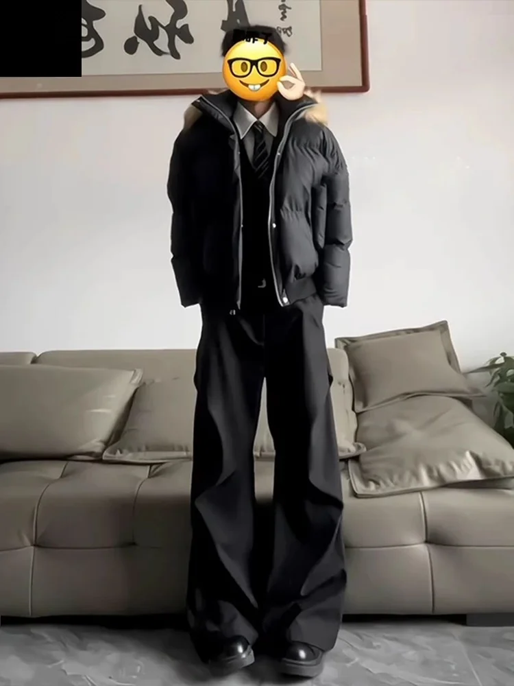 

Мужские зимние брюки American Sle с плиссировкой, прямые, с микро-расклешенным низом, на флисовой подкладке, повседневные, облегающие