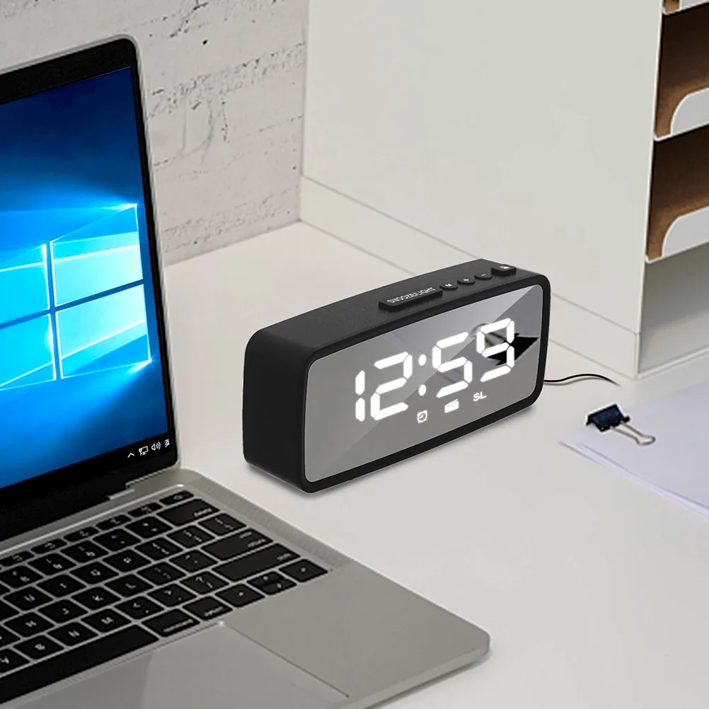 1Set LED Alarm Clock with Mirror Surface Multi-Function Digital Display Clock for Bedroom Desktop Home Decor Simple Elegant