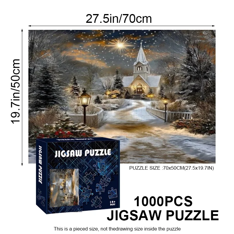 500/1000 Uds. Gran Iglesia con rompecabezas de escena navideña nevada adecuado para adultos y familias: rompecabezas grande desafiante con Uniq