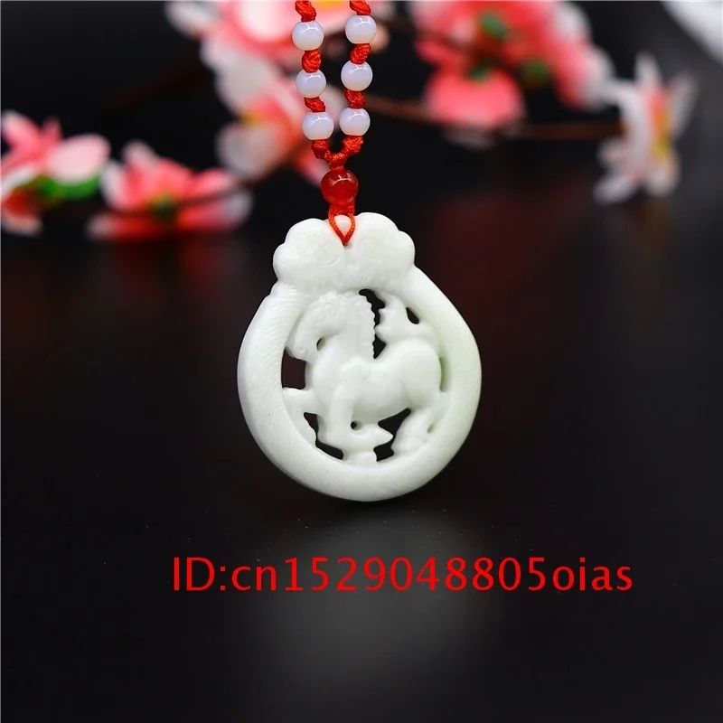 

Carved Charm Women Chinese Double-sided Jewelry Pendant Gifts Men White Natural Jade Necklace Horse Amulet Fashion for