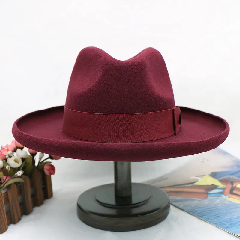 menhat Derby Hat men hat felt male fedora with knot  felt hat for summer jazz disco hat for men black fedora hat small brim hat