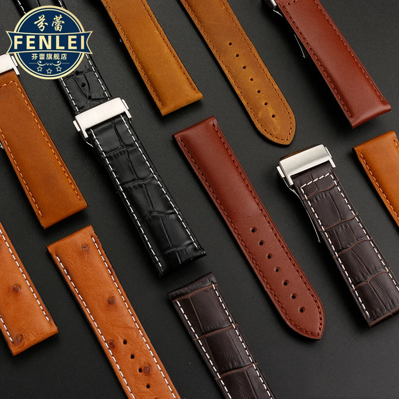 20mm 22mm Bracelet Ostrich Leather Watchband for Hamilton Jazz Khaki Aviation Series H32755851 Watch Strap Black Brown Bracelet