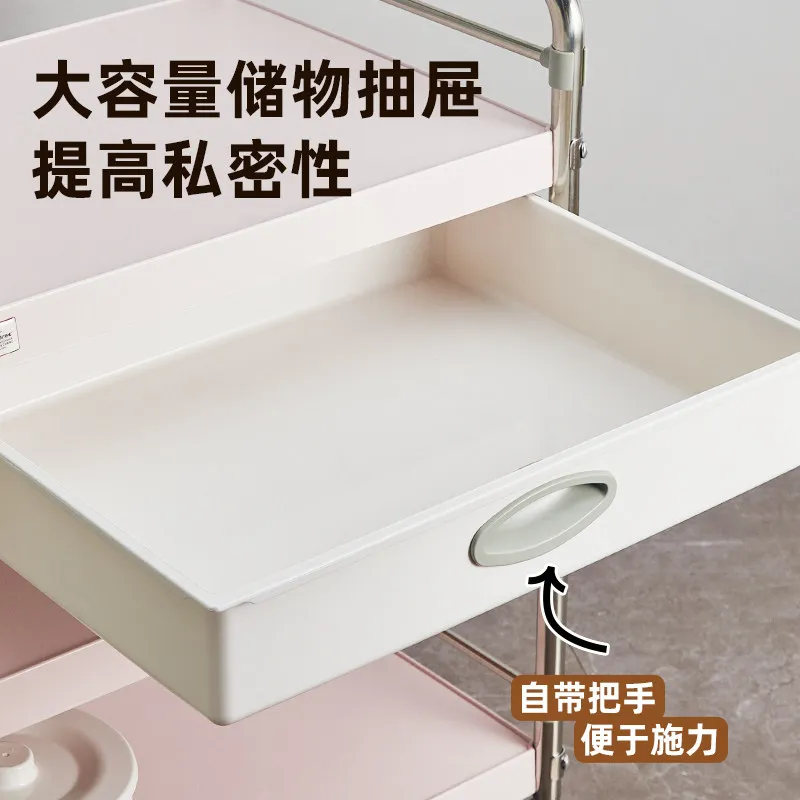 Medical steel-plastic instrument trolley Three-layer with drawers ABS beauty salon clinic Multifunctional silent storage trolley