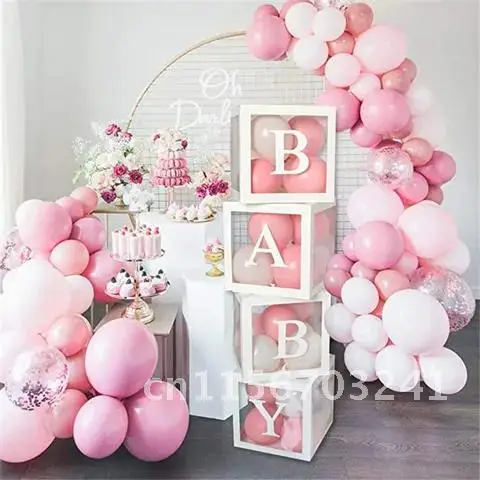 Clear A-Z alphabet name Baby love boy girl box balloons Baby shower decorations Gender reveal party boy girl One Year Old