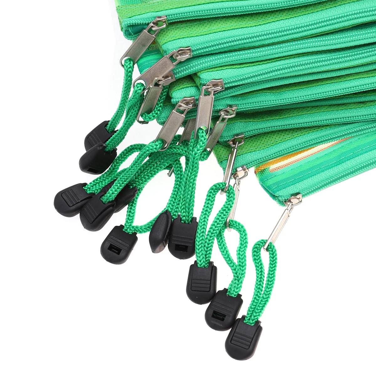 

12 PCS Clutch Bag Pencil Case Mesh Storage with Zipper Nylon Rainbow Stripes Pouch Green Student