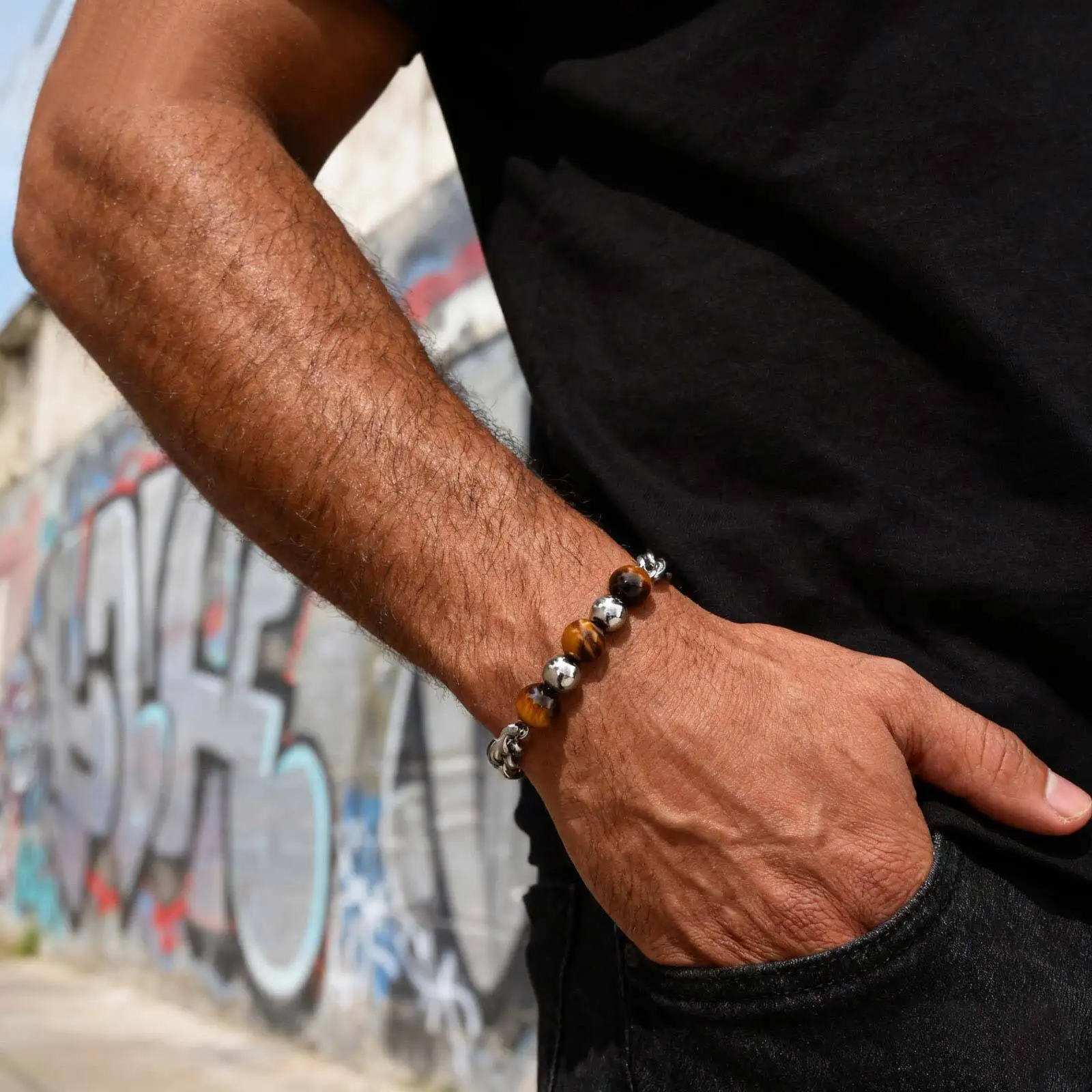 

Vnox Stainless Steel Tiger Eye Beaded Bracelet for Men Boys, 18+5cm Adjustable 7mm Width Chain Bracelets, Classic Jewelry Gift