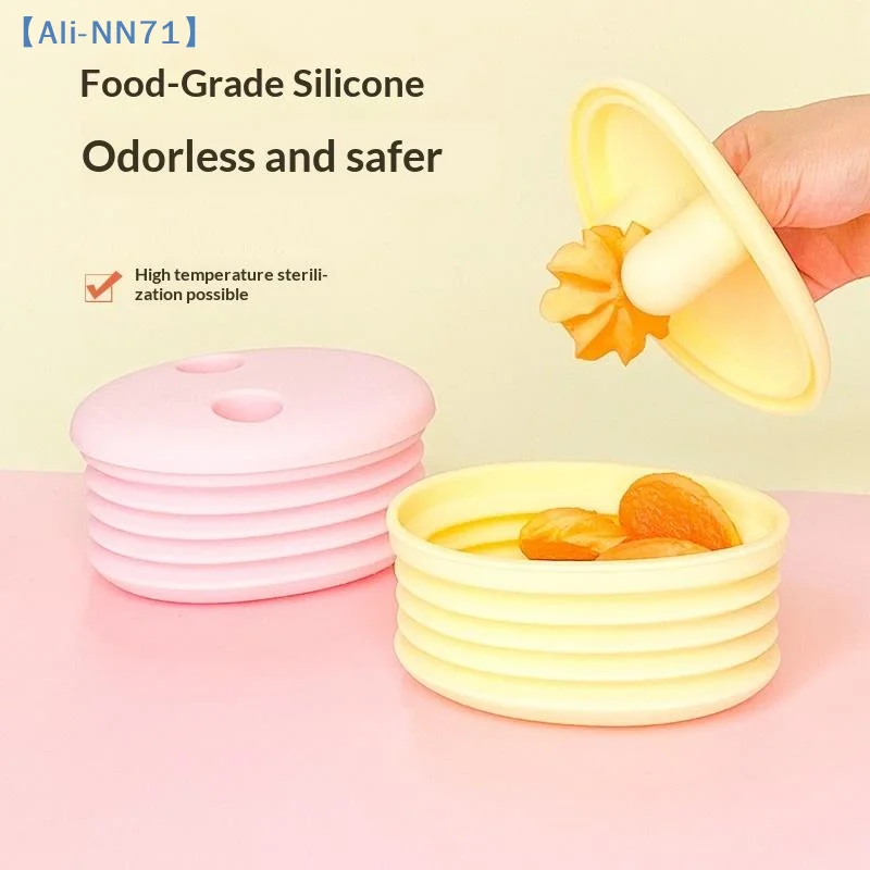 【NN71】Silicone No-Mess Snack Box Dirt-resistant With Lid Nut Snack Storage Container Foldable Fruit Storage Box Candy Dried