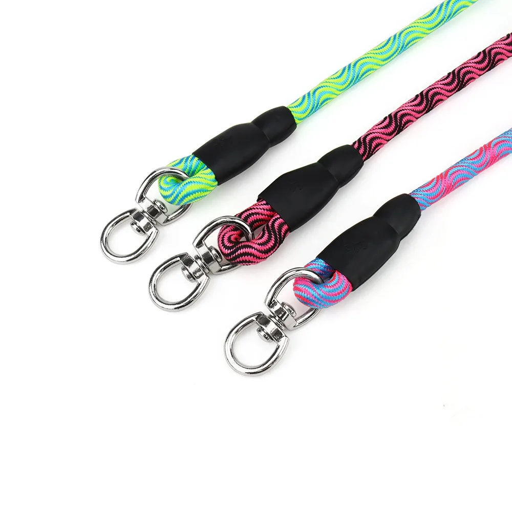 Double-headed Dog Leash Wave Pattern Anti-winding Removable Pet Leash Nylon Dog Walking Dual Leash  with Comfortable Foam Handle