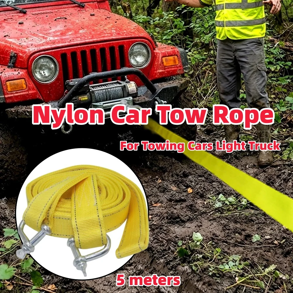 Tow Rope Strap With Hook Bar Off Road Car Wash Maintenance Loop Hook Car Trailer Towbar Machine Shackle Cargo Tie-Down Belt