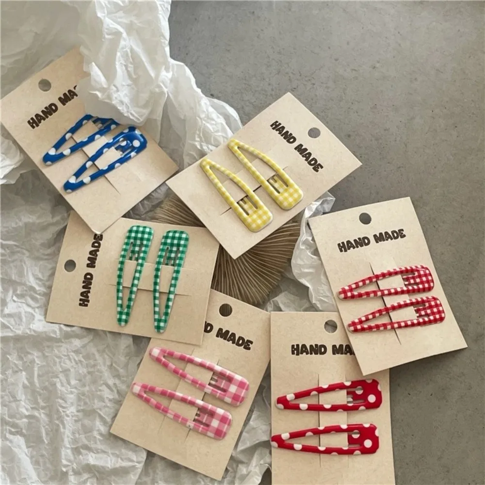 2 Pcs Trendy Colorful BB Hairpin Teardrop Shape Plaid Pattern Hair Clips Classic Side Bangs Clip Girls Hair Accessories
