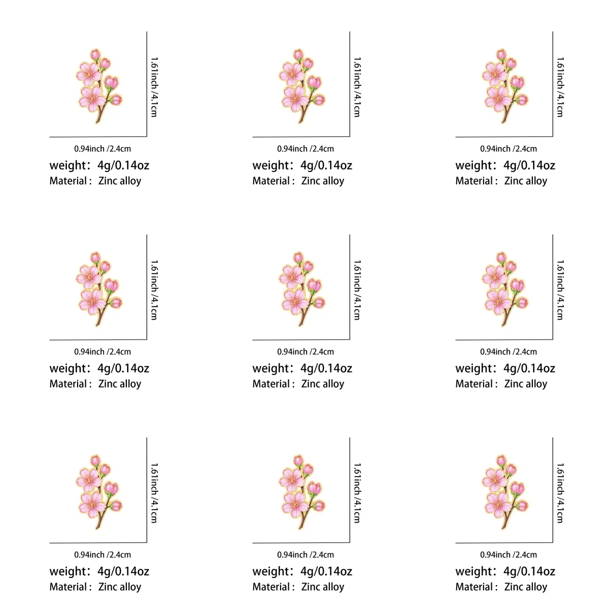 9 Stück Elegante Kirschblüten-Emaille-Pins, Sakura-Blütenzweig-Anstecknadel für Rucksack, Jeansjacke, Geschenk für Blumenliebhaber – Detail 1
