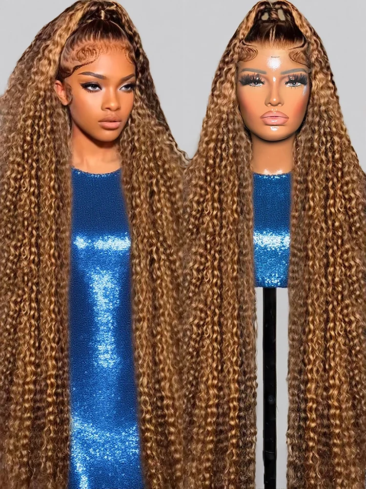 30 36 Inch Burmese Curly Wigs P4/27 Colored Water Wave 13x6 Full Lace Wig Wet and Wavy Lace Frontal Wigs Bleached Knot 250% Density Highlight Brown Wig 13x4 HD Transparent Human Hair Deep Wave Frontal Wig Hd Lace Wigs