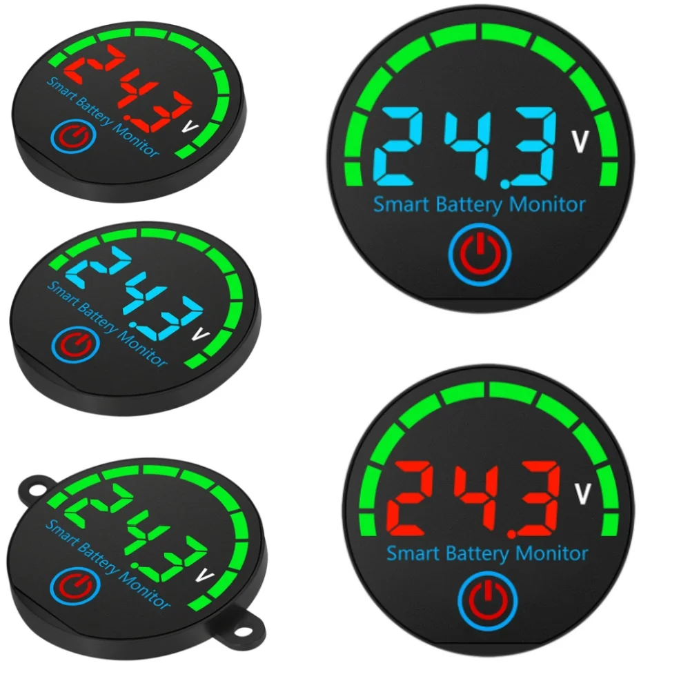 مؤشر مستوى البطارية LED العالمي مع وظيفة ذاكرة انقطاع التيار الكهربائي، شاشة جهد تيار مستمر 7-55 فولت لبطارية حمض الليثيوم