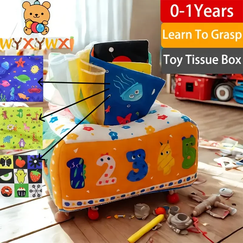 

Коробка для салфеток-головоломки, игрушки для детской кроватки, тканевая книга для дошкольного образования для младенцев и маленьких детей, прочный тканевый материал