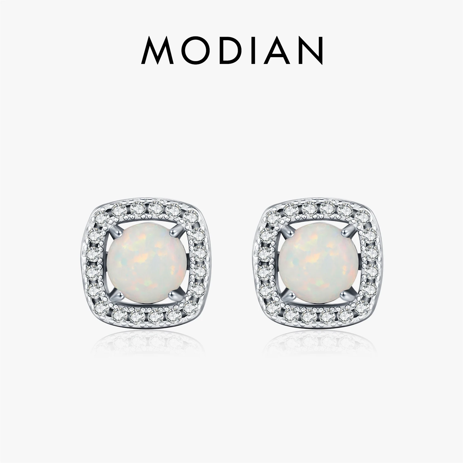 

MODIAN 925 Sterling Silver Trendy Opal Dating Ear Studs Elegant Square Stud Earrings For Women Fine Jewelry Gifts