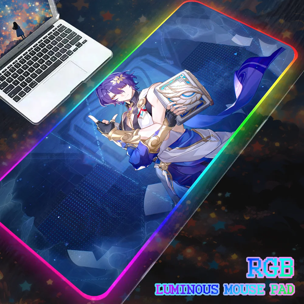 Desk Mats XXL RGB Computer Mouse pad Dr Ratio Honkai Star Rail Gamer Mousepad Keyboard Mats Large LED Table Pads 90x40cm Backlit