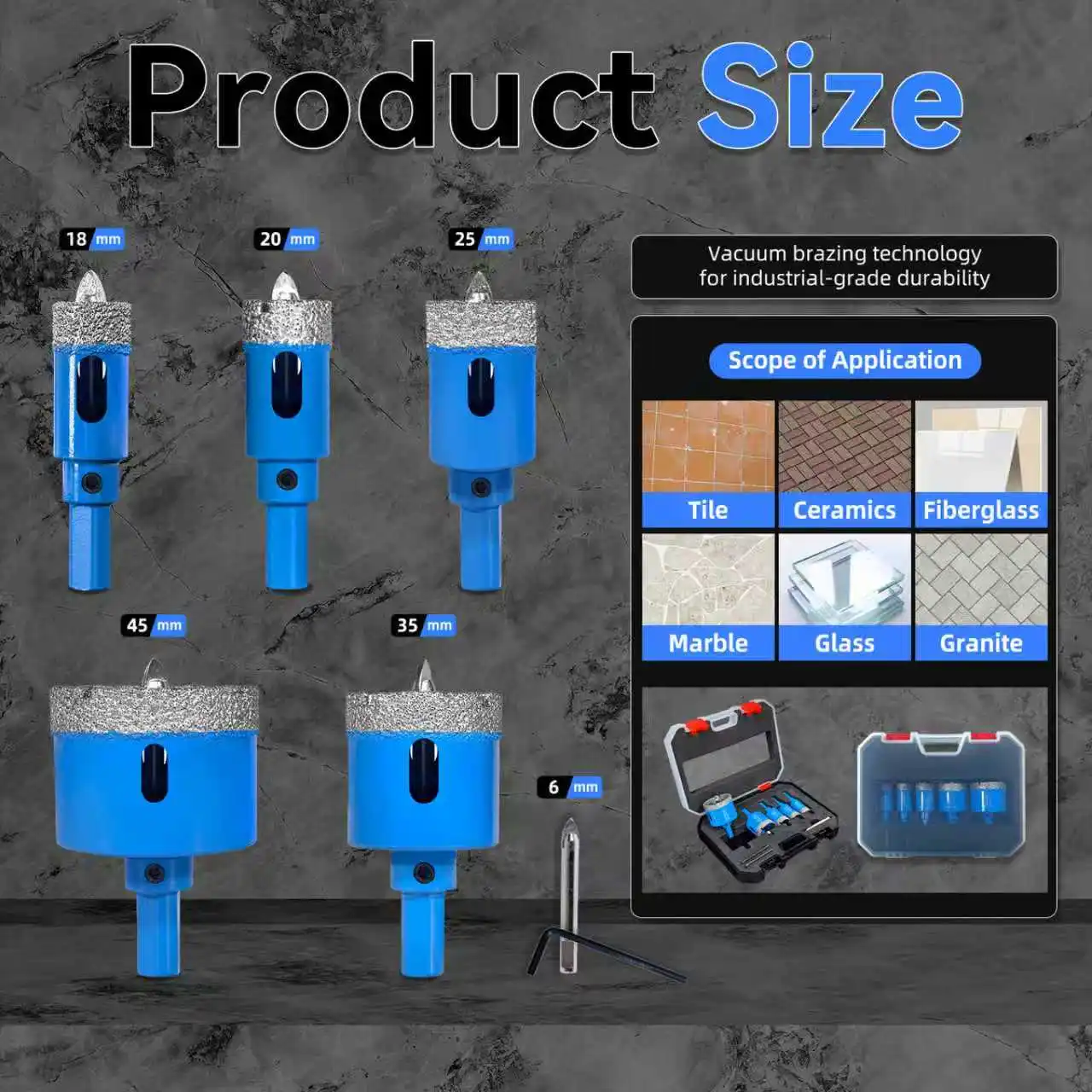 6-45mm 8PCS Diamond Drill Bits Set Ceramic Tile Hole Saw with Position Drill for Glass Marble Granite Stone Porcelain