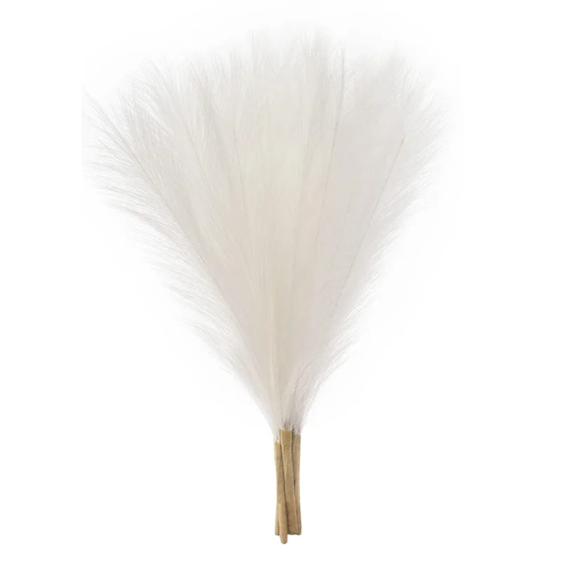 Faux Pampas Grass,18In/45Cm Artificial Pampas Grass Fluffy 5 Stem Pompous Grass Flower Arrangement for Boho Home(White)