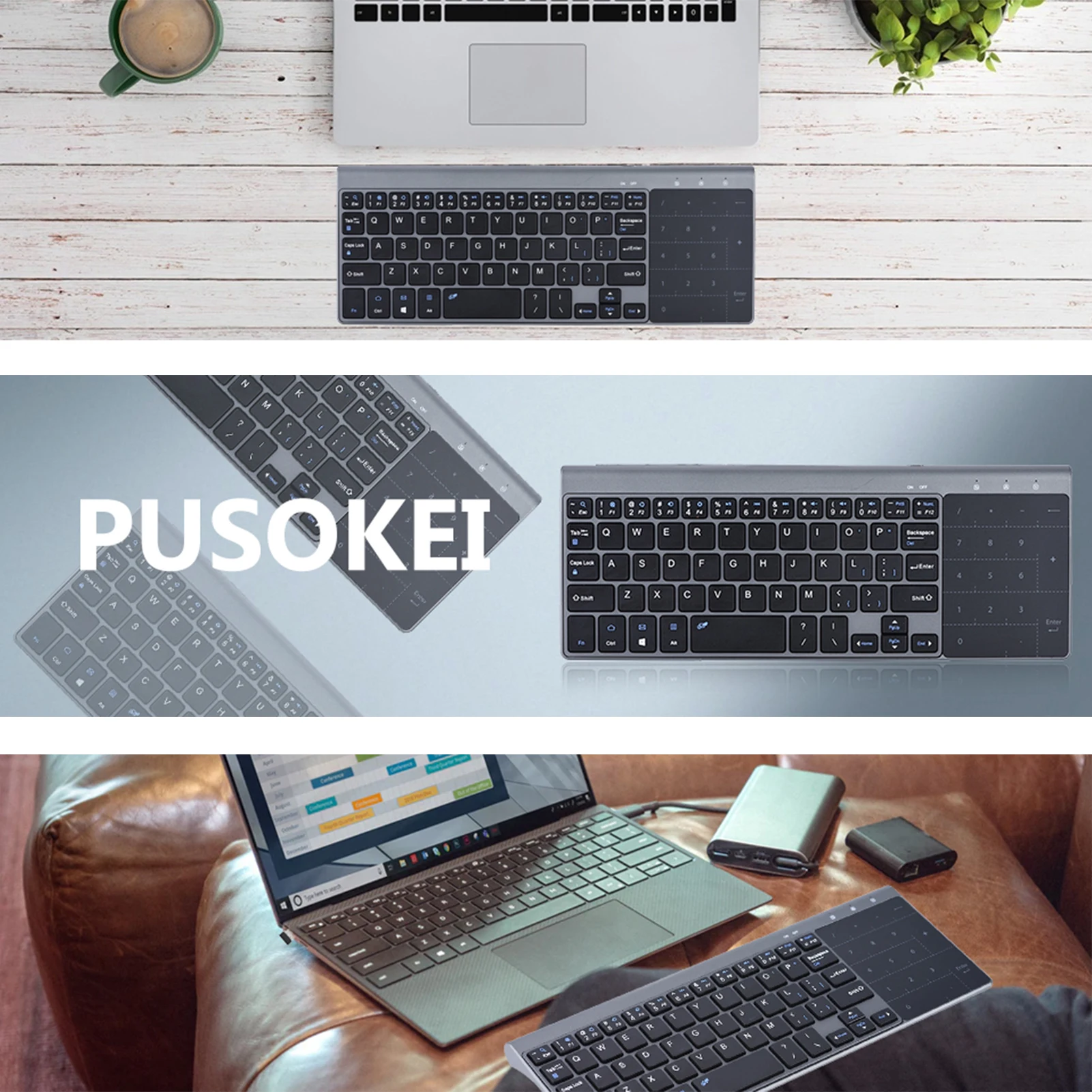 لوحة مفاتيح لاسلكية محمولة مع لوحة لمس ، GHz ، محمولة باليد ، نحيفة ، كمبيوتر شخصي ، دفتر ملاحظات ، صندوق تلفاز