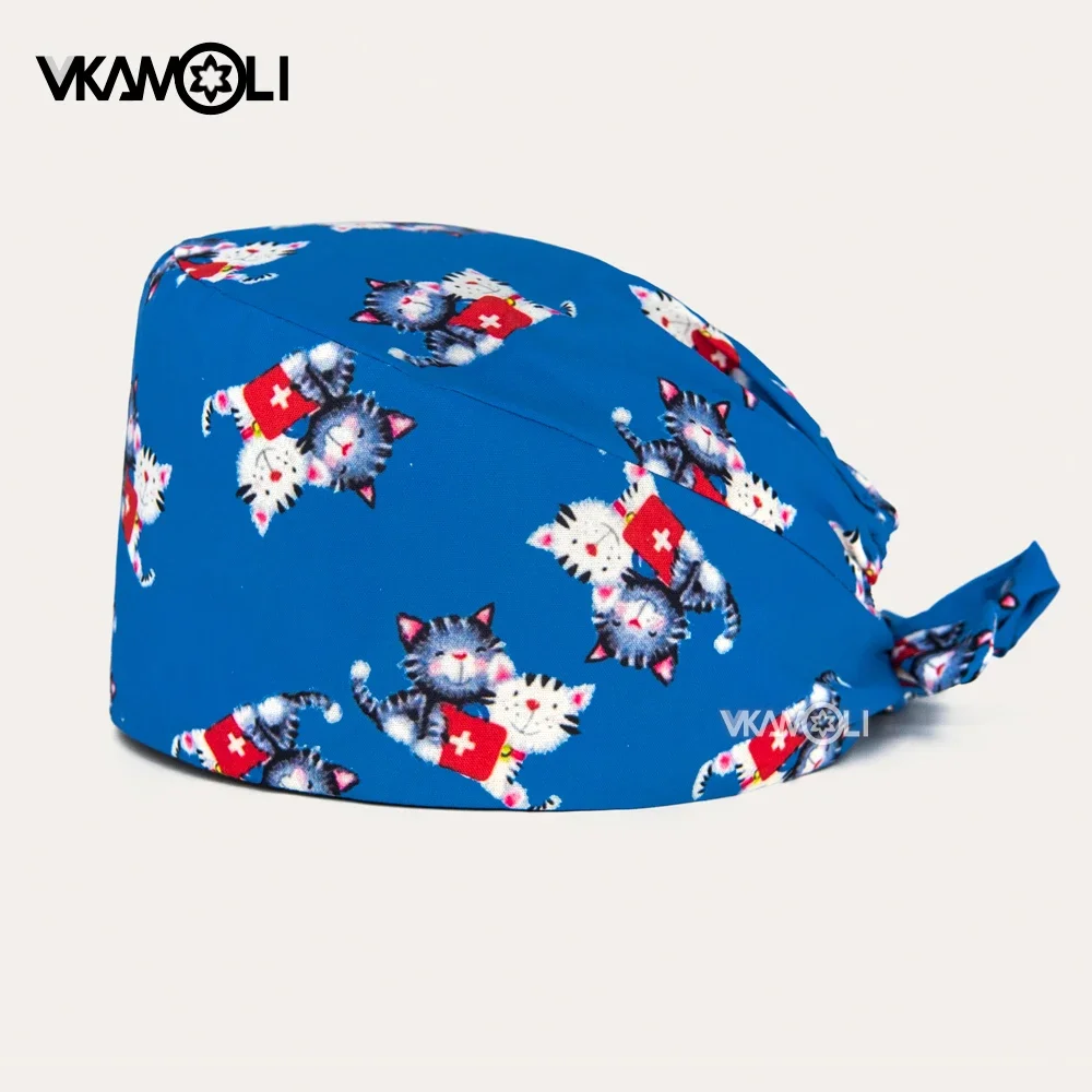 Leuke Katten Honden En Panda Print Scrubs Caps Unisex Ademend Pet Grooming Verpleging Gezondheid Dienst Werk Hoeden Operatiekamer Hoeden