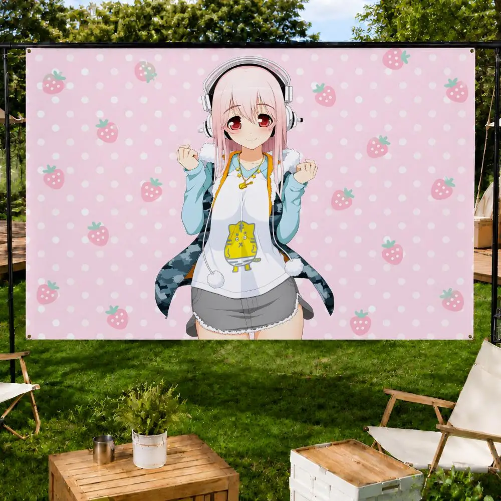Cute Anime S-Super Sonico Flags Fan support, home, dormitory, wall decoration, outdoor camping, party banners, gifts