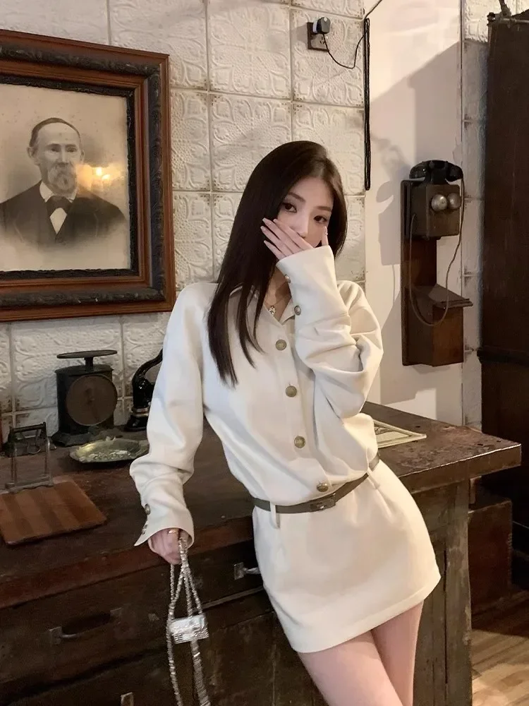 Miiiiix-vestido camisero de manga larga con cuello tipo Polo para mujer, moda de otoño, Vestido corto recto holgado con cintura, ropa informal para mujer 2024